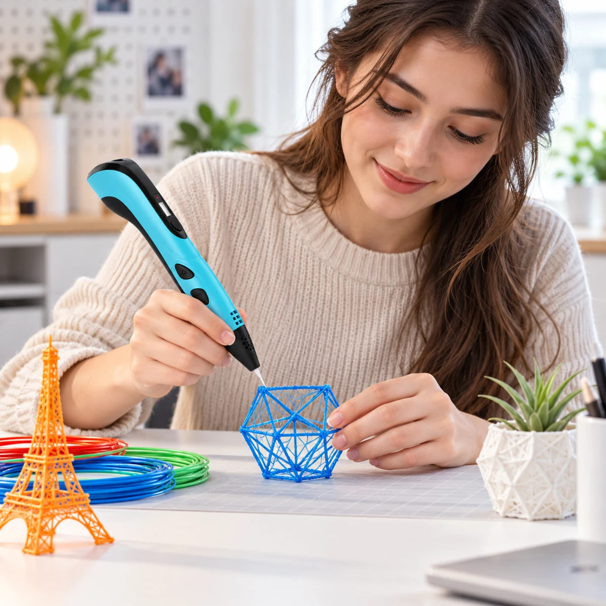 Illustrative scene of a person exploring a 3D pen project